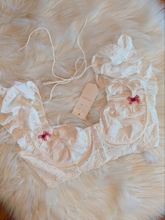 For Love And Lemons Tops - For Love And Lemons White Bra Top With Red Roses And Gingham Bows Medium NWT